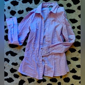 lilac and white stripe h&m button up blouse